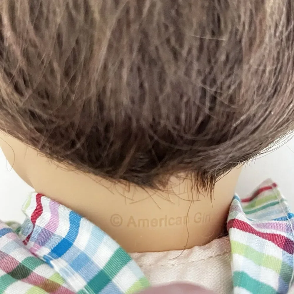 American Girl Bitty Baby Boy Twin Doll Brown Hair Brown Eyes Plaid Shirt 16